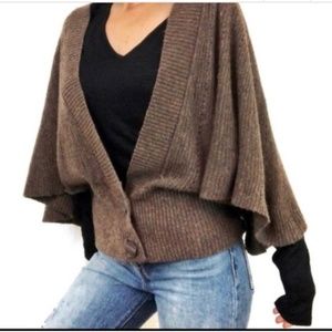 Moth Dolman Bat Wing Sleeve Wool Brown Button Cardigan